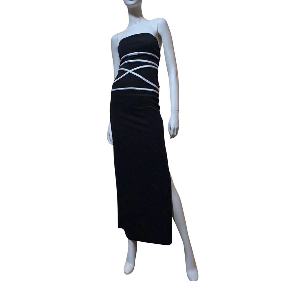 VTG 90s Strapless Prom Dress XS Black White Corset Minimalist Twee Betsy & Adam